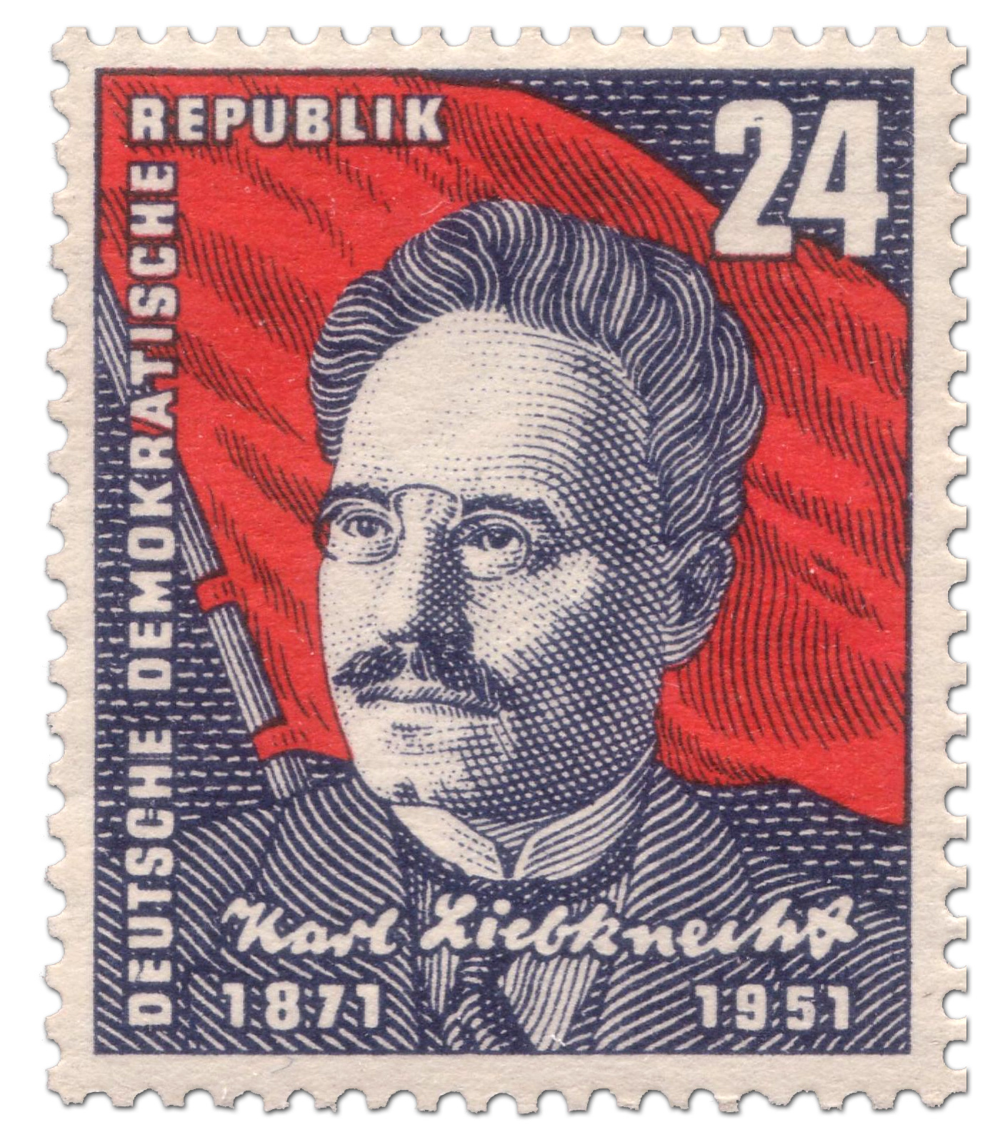 DDR-Briefmarke zum 80. Geburtstag von Karl Liebknecht